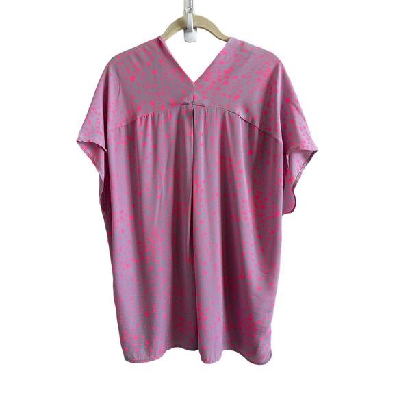 Adrienne Women's Small Purple and Pink Cheetah V-Neck Short Sleeve Blouse - Picture 9 of 13